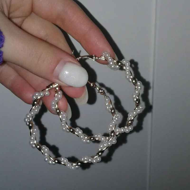 Женские серьги с искусственным жемчугом большие в Корейском стиле эффектные