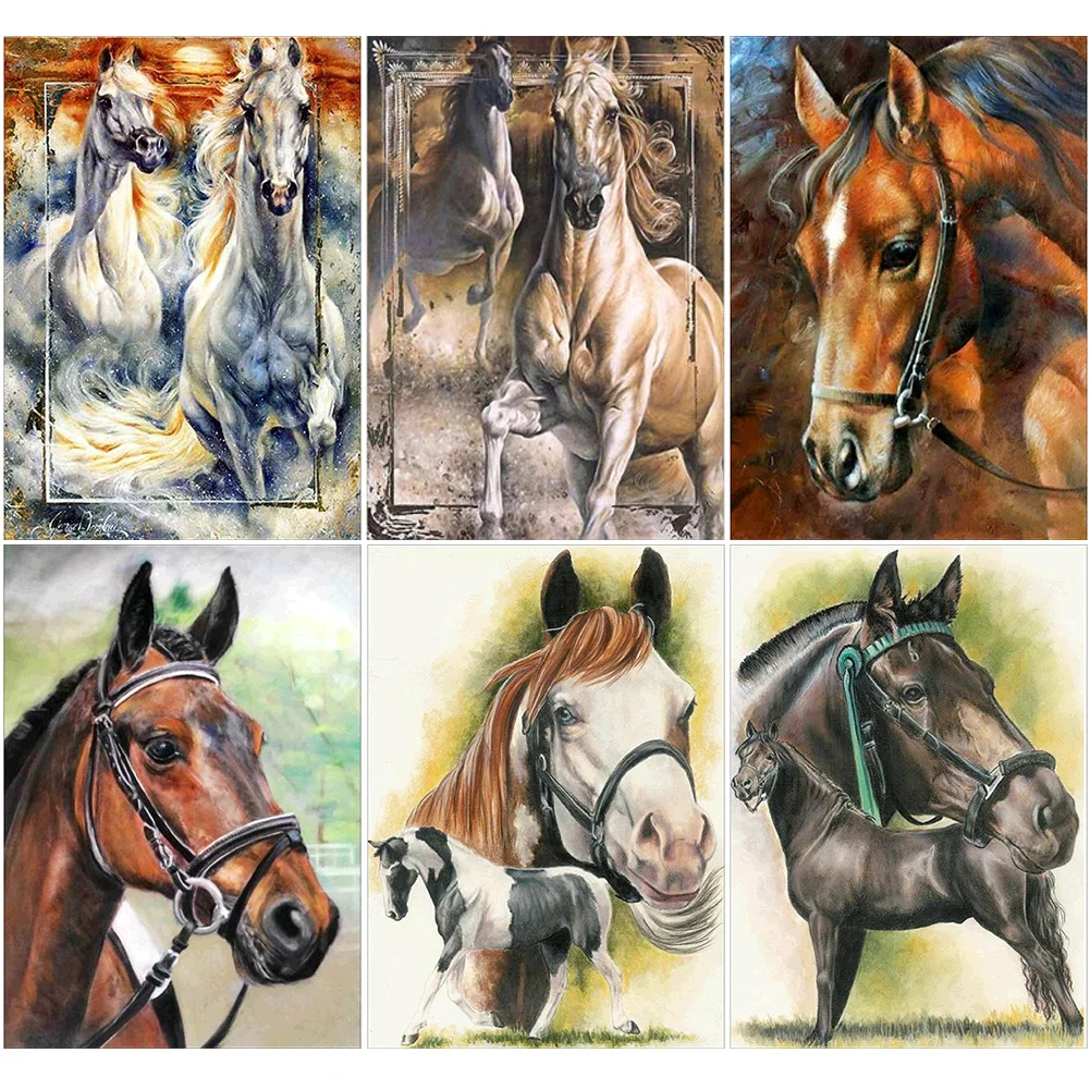 5D DIY Full Drilliamond Painting Horses Drill Square Diamond Embroidery Mosaic Animals Diy Art Kits Beadwork | Дом и сад
