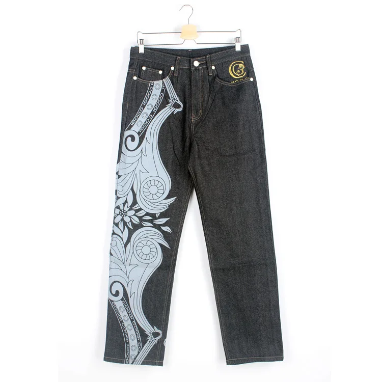 

Men's Straight Trousers Street Dance Hiphop Jeans Fashion Embroidery Loose Denim Pants Overall Male Rap Hip Hop Jeans Plus Size