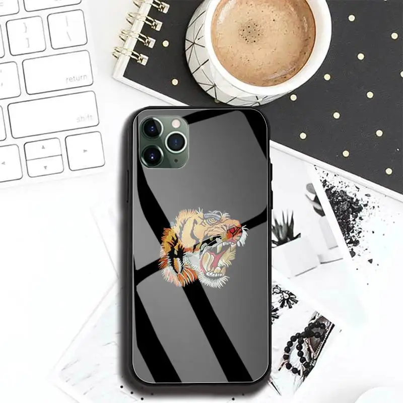 

Cute Animal Tiger Phone Case For Iphone 12 11 Pro MAX XR X 7 8Plus SE2020 DIY Shockproof Glass Soft Silicone Edge