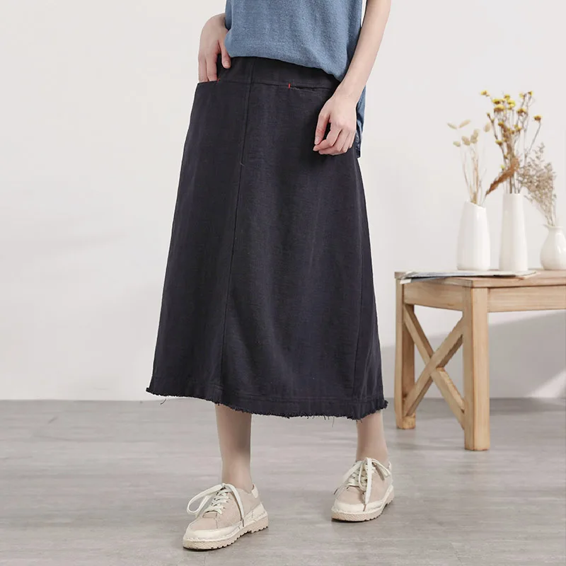 Fashion new large size skirt A word cotton and linen female high waist was thin wild long | Женская одежда