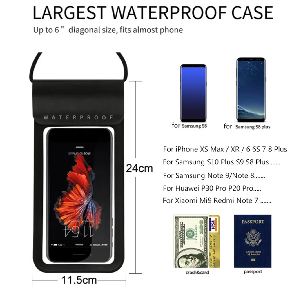 Водонепроницаемый чехол KISSCASE IPX8 6 дюймов из ТПУ для плавания дайвинга серфинга
