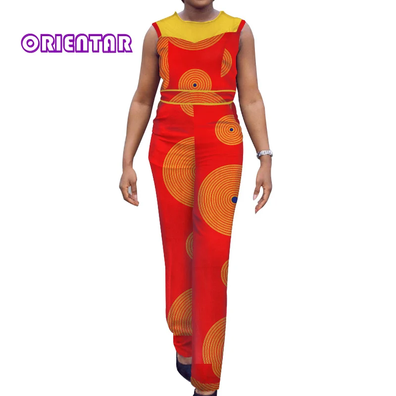 

Fashion African Clothes Women Jumpsuit African Wax Print Bazin Riche Sleeveless Dashiki Jumpsuit High Waist Women Rompers WY3519