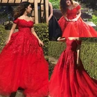 Красные кружевные свадебные платья винтажный дизайн с открытыми плечами аппликации А-линия Роскошные красочные свадебные платья корсет vestido de noiva
