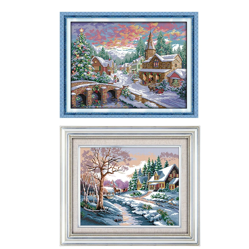 Наборы для вышивки крестиком Joy Sunday серии Snow Scene DMC Печать на холсте 14CT