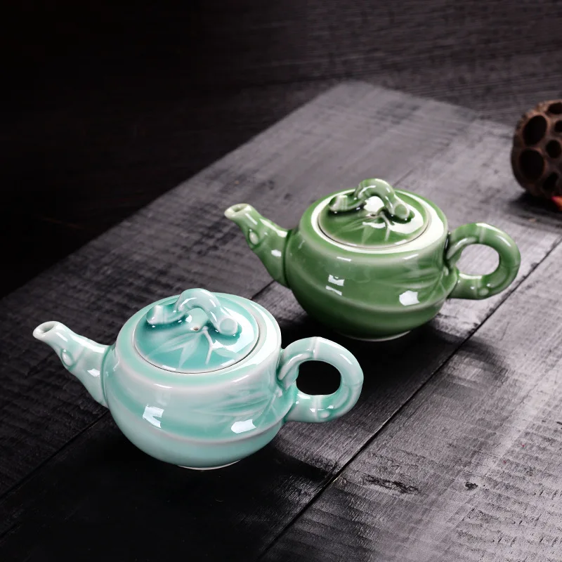 

Creative bamboo shape celadon Teapot,Advanced ceramics tea pot 180ml Handmade tea set kettle kung fu teapot