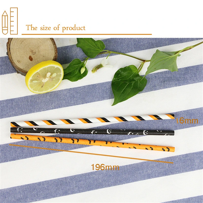 

750 pcs Halloween Paper Straws Bulk Biodegradable Disposable Drinking Black White Orange Bat Striped Ghost for Party Supplies