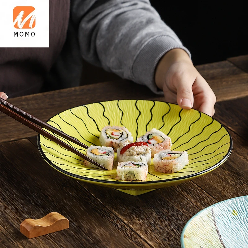 

Hand Painted Japanese Style Creative Ceramic Tableware Shallow Bowl Fruit Salad Trumpet Bowl Cuisine Sashimi Deep Plates