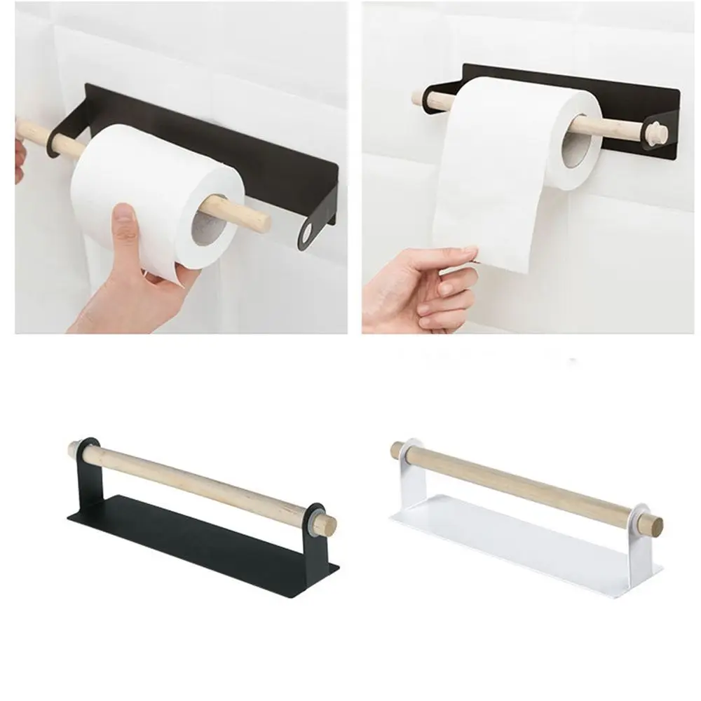 Bathroom Wood Towel Hanger Rack Bar Kitchen Cabinet Cling Film Rag Hanging Holder Organizer Toilet Roll Paper Shelf | Дом и сад