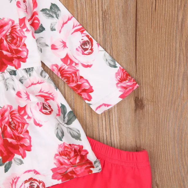 Укороченный топ с цветочным рисунком для новорожденных + красные длинные штаны