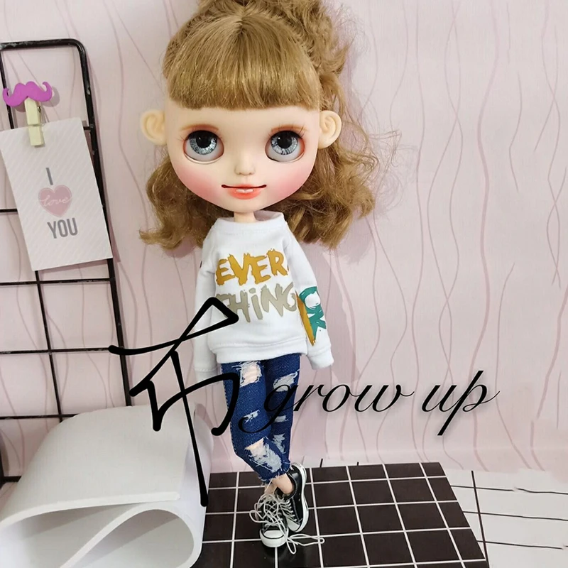 Новинка худи с длинным рукавом и джинсовые брюки Blyth Одежда для кукол аксессуары
