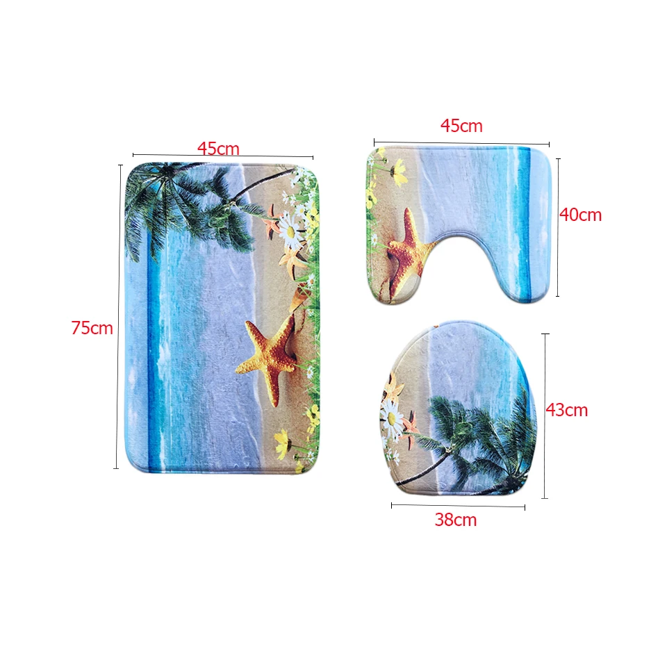 

Zeegle Flower Pattern 3Pcs Bath Mat Set Non-slip Bathroom Floor Mats Toilet Rugs Lid Toilet Cover Absorbent Bathroom Carpet Set