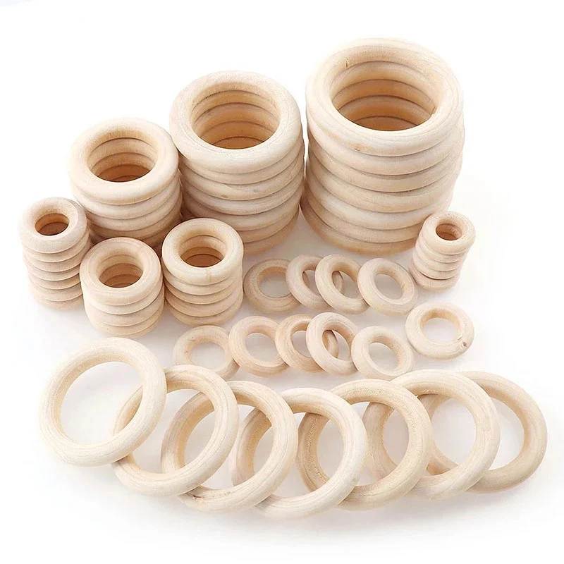 

10PCS/Lot 7 Sizes Natural Wood Circle DIY Crafts For Jewelry Making Baby Teething Wooden Ring Kids Toy Ornaments Accessories