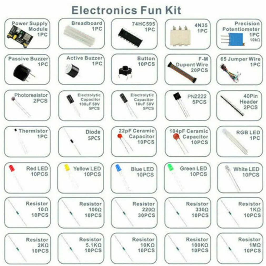 Набор электронных компонентов в ассортименте для Arduino Raspberry Pi STM32 с макетной