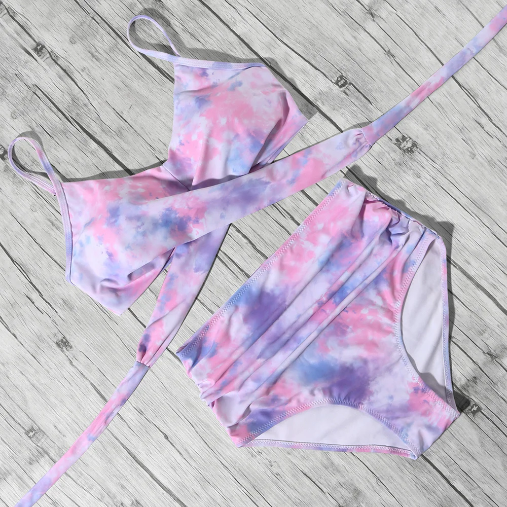 

Bikini Tie Dye Printed Swimsuit Women High Waist Bikini 2021 Push Up Cross Bandage Swimwear Bathing Suit Women Multiple Color