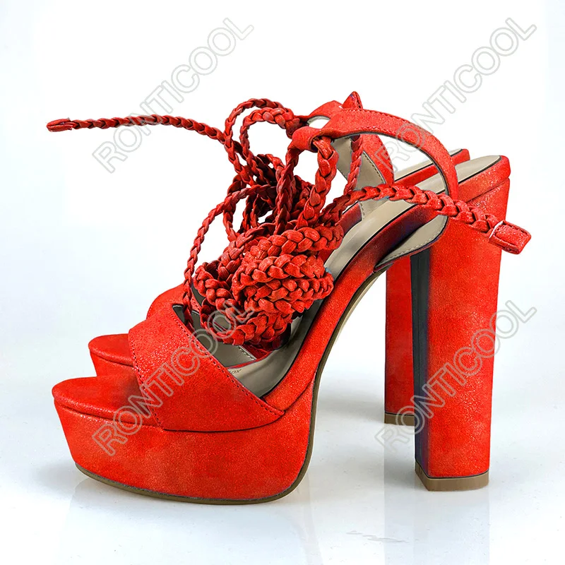 Сандалии Ronticool женские на платформе босоножки с ремешками открытый носок блочном