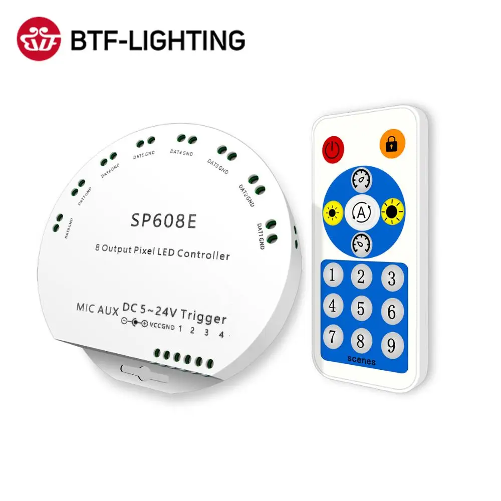 WS2812B Bluetooth APP музыкальный контроллер с пультом SP608E 8 CH SP602E 4 WS2811 WS2815 светодиодный