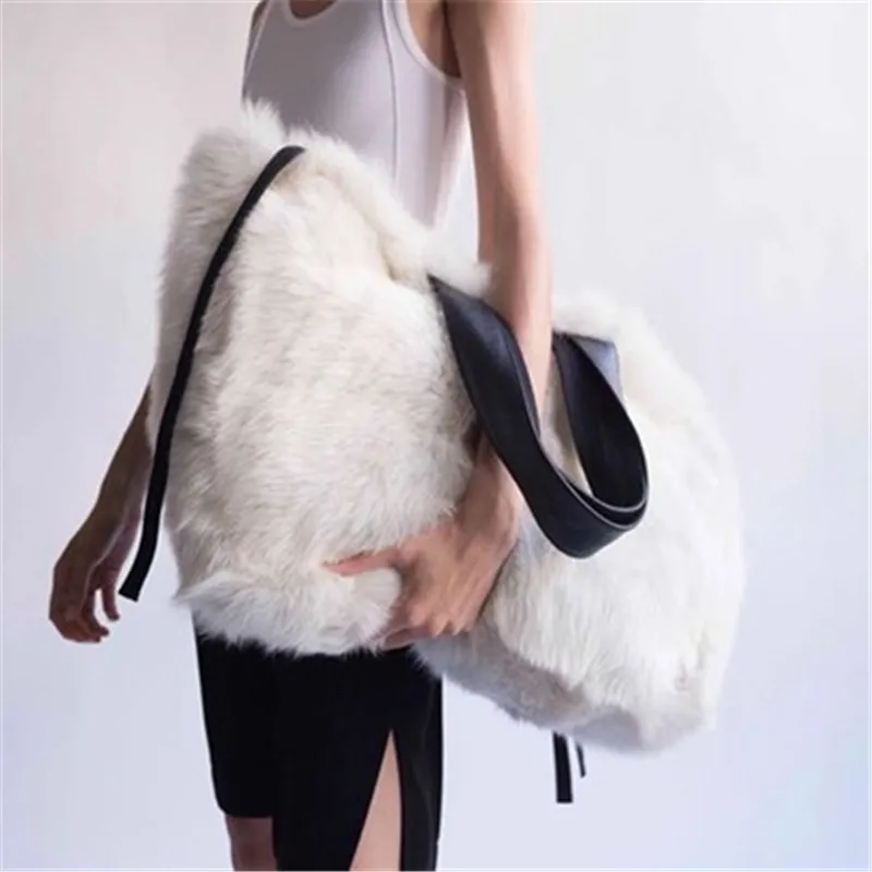 Женские меховые сумки из кроличьей шерсти Bolsa для женщин, зимняя Сумочка, Большая вместительная сумка через плечо, женская сумка с ручкой сверху