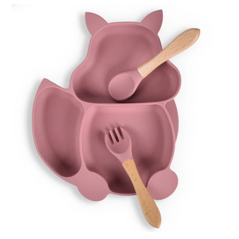 

Silicone Baby Suction Cup Cup Baby Learning Feeding Plate Non Slip Squirrel Shaped Plate Children