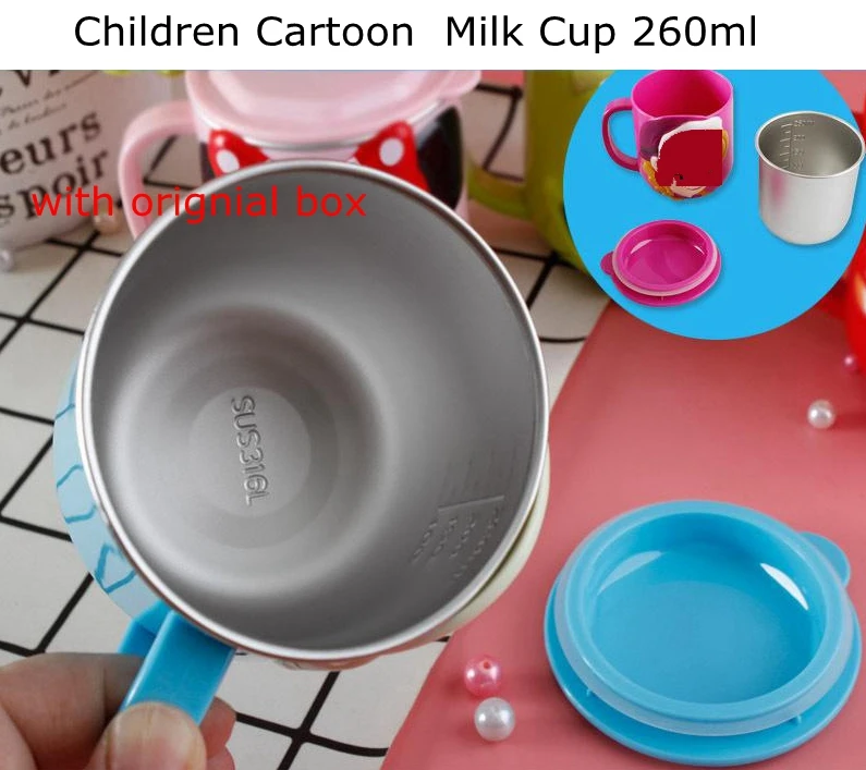 

Children Cartoon Milk Cup 260ml Creative Drink Water Drinkware Juice Cup Stainless Steel Mugs