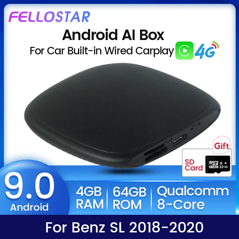 

Qualcomm Mini Ai Box Android 9 4+64G Car Multimedia Dongle For Benz SL class 2018-2020 Applepie Wired to wireless carplay