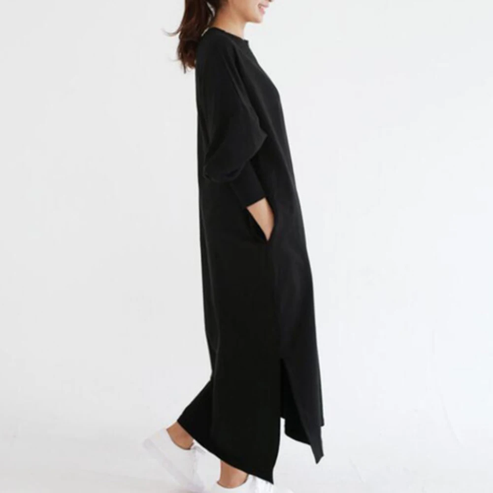 Платье женское длинное в полоску повседневный Свободный пуловер с круглым