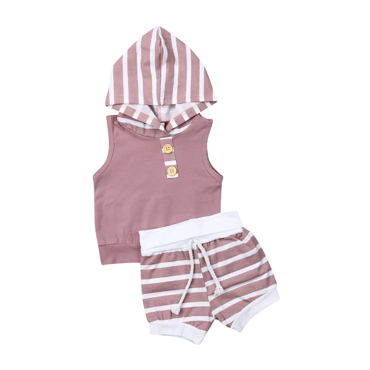 

2020 Summer Newborn Baby Girl Boy Casual Clothes Hooded Stripe Tops Short Pants Summer Hoodies Cute Outfits Set