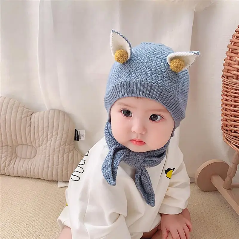

1pc Baby Earflap Beanie Pom Pom Fox Ears Decor Warm Beanie Cap Winter Knit Hat For Baby Clothing Accessories Unisex