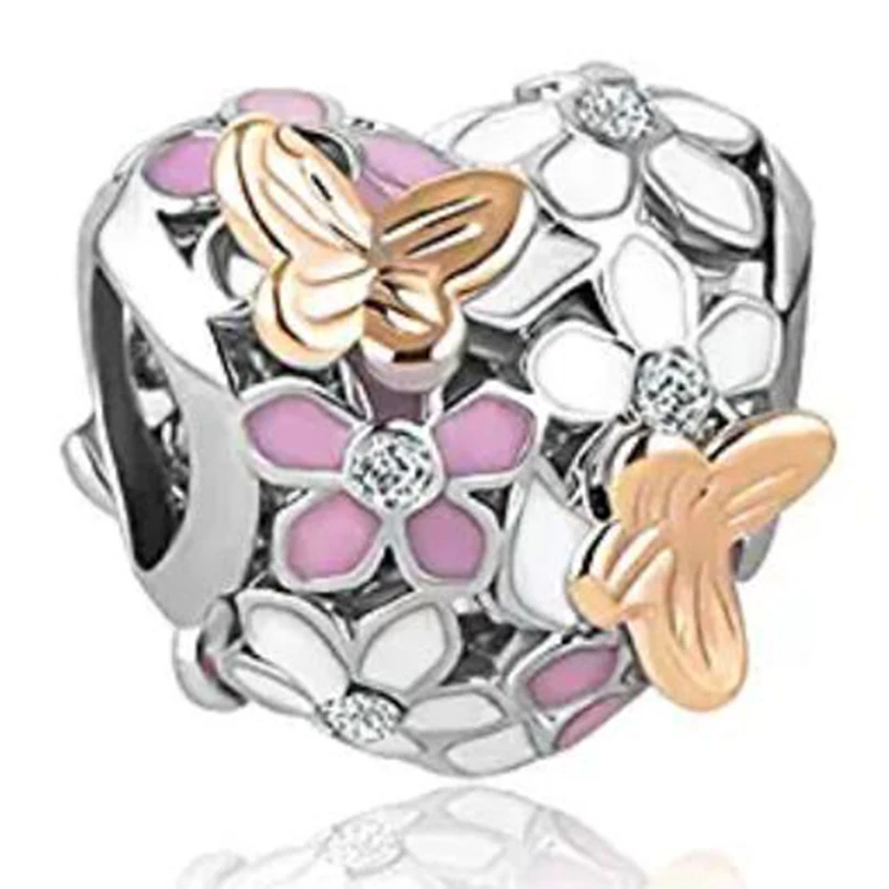 Женские браслеты-шармы с бусинами и ромашками в виде бабочек маргариток