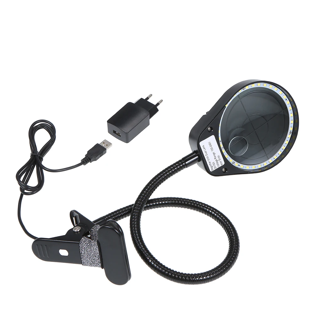 

3X10X LED Magnifying Glass Light 5W Magnifier 97mm Dia Lens 38 LEDs For Reading,Embroidering,Inspection Clip-on Table lamp
