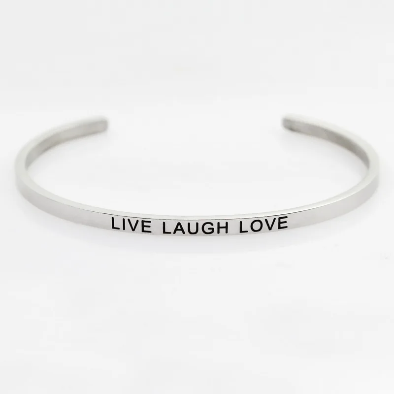 Простой серебряный браслет манжет гравированный из нержавеющей стали