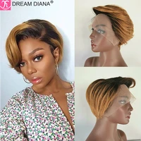 dreamdiana brazilian hair bob pixie cut 13x4 lace front wig 150 density ombre short straight lace front wig 100 human hair wigs