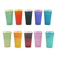 473ml color changing coffee cup with lid reusable cups plastic tumbler matte finish coffee mug hot water discoloration tumblers