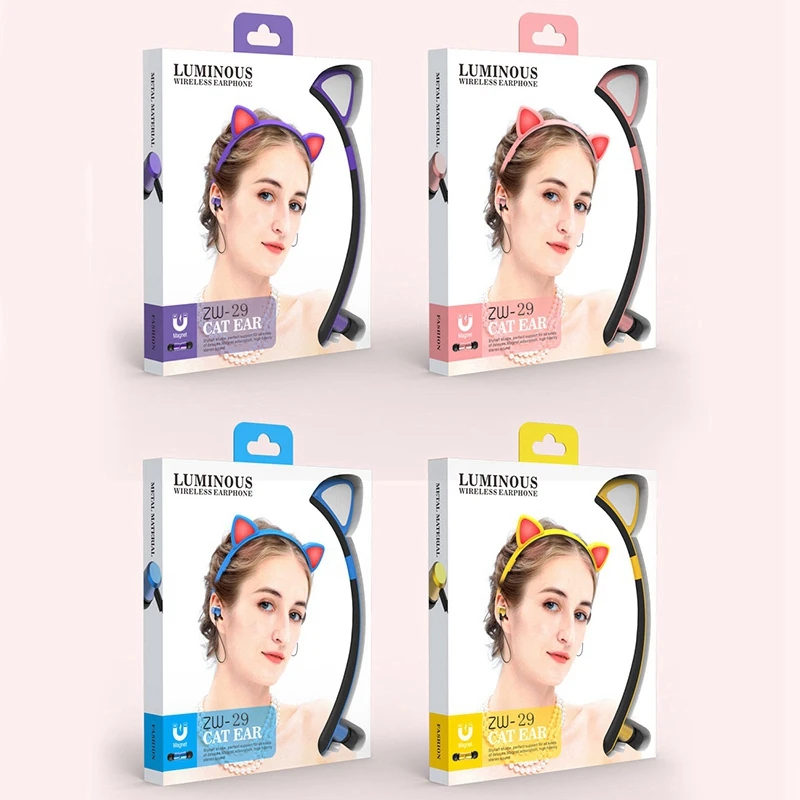 Bluetooth Беспроводной с милыми кошачьими ушками наушники микрофоном светодиодный