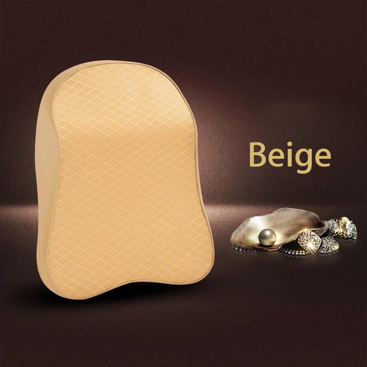 Beige 3D Memory Foam Car Neck Pillow Head Rest Soft Breathable Seat Headrest Pad Neck Rest Seat Headrest Accessories Massage Cushion - Color: Beige