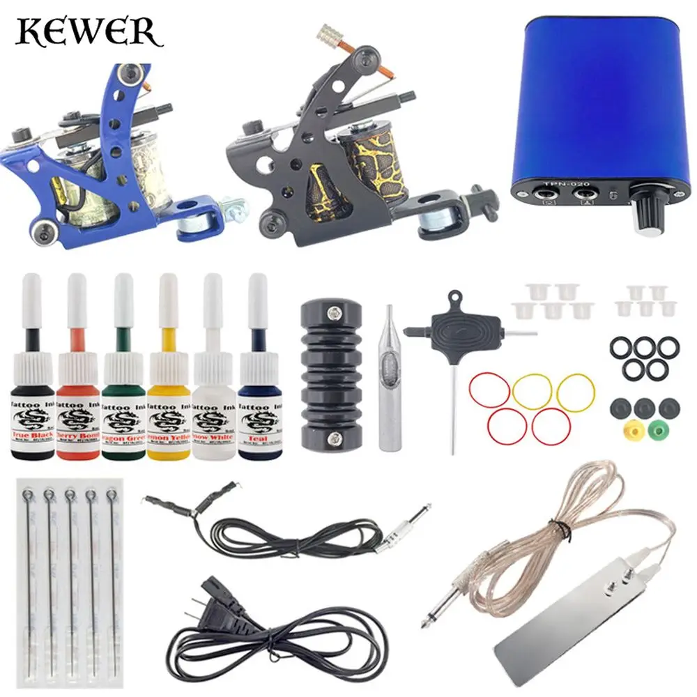 KEWER Tattoo Machine A Complete Set Of Tattoos Tools For Beginners Permanent Makeup Machine Tattoo Kit Equipment Supplies