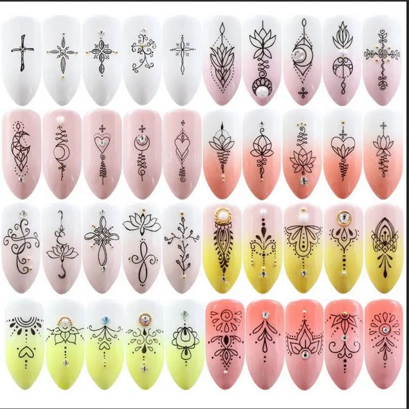 

Nail Stickers Water Transfers Lace Black Flower Decals Art Design