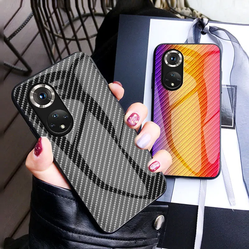

Чехол из углеродного волокна для HUAWEI HONOR V40 V30 V50PRO V9 9X, чехол 50PRO 9LITE 20I 30S, Оригинальный чехол из закаленного стекла