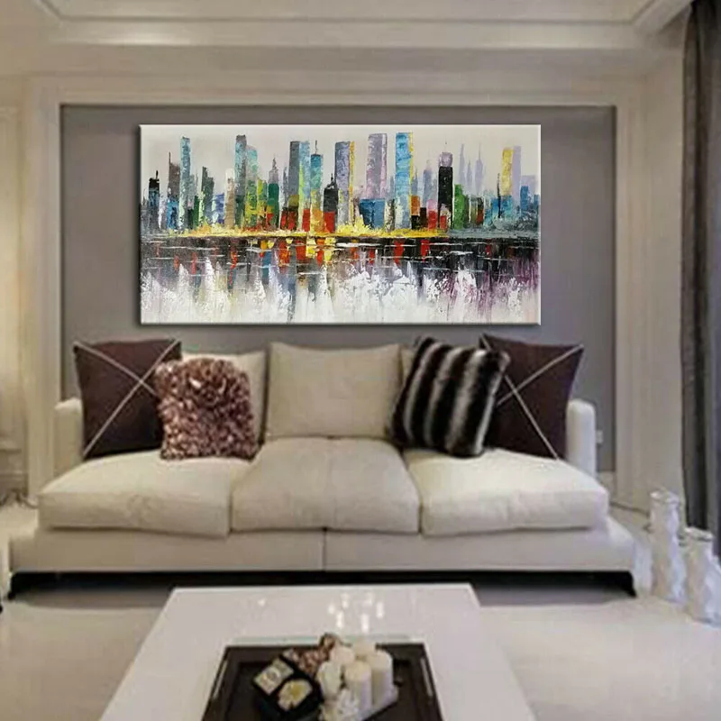 

Hand Painted Colorful City Building Landscape Oil Painting On Canvas Modern Abstract Wall Art Picture For Home Decoration
