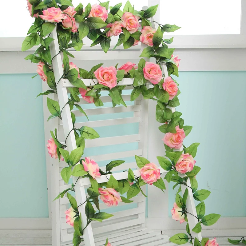 

240CM Fake Silk Roses Ivy Vine With Green Leaves For Home Wedding Decoration Leaf DIY Hanging Garland Artificial Flowers Decor