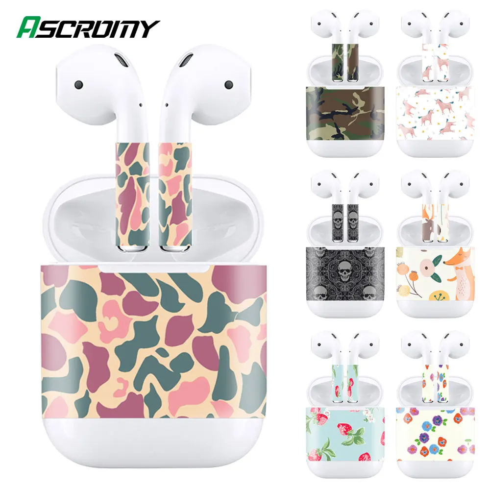 Мультяшные наклейки для Apple Airpods 2 1 air pods airpod камуфляжные Череп цветок лиса