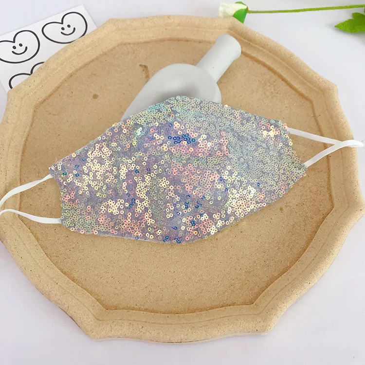 

5pcs Sequined Cotton Fashion Adult Masks Dustproof Breathable Washable Mouth Mask Djustable Earloop Face Mask