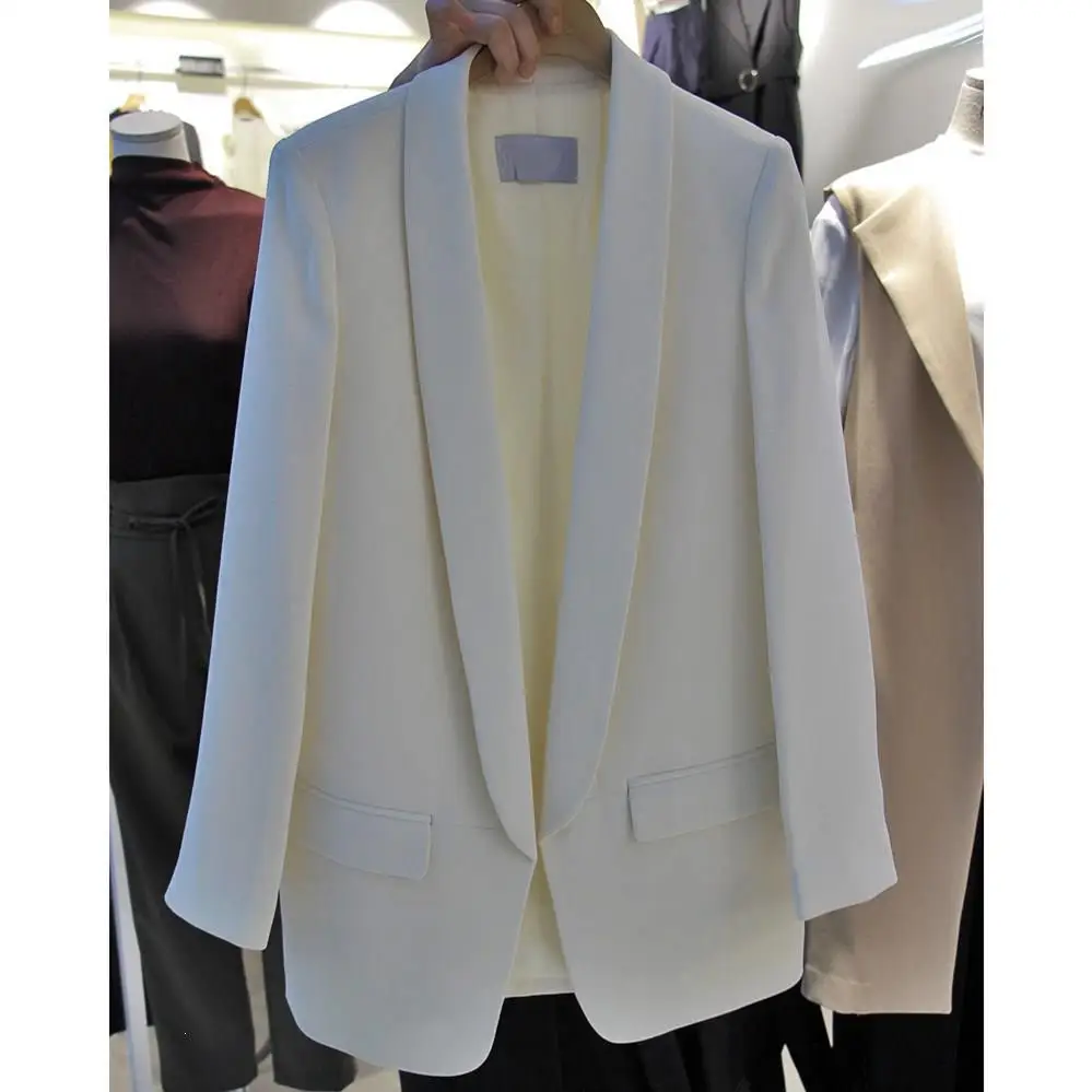 2019 женский однотонный свободный блейзер с отложным воротником винтажный осенний