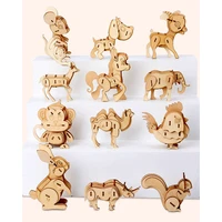 12pcsset mini 3d diy animal wooden puzzle model set assembly jigsaw toy gift for 6 years old