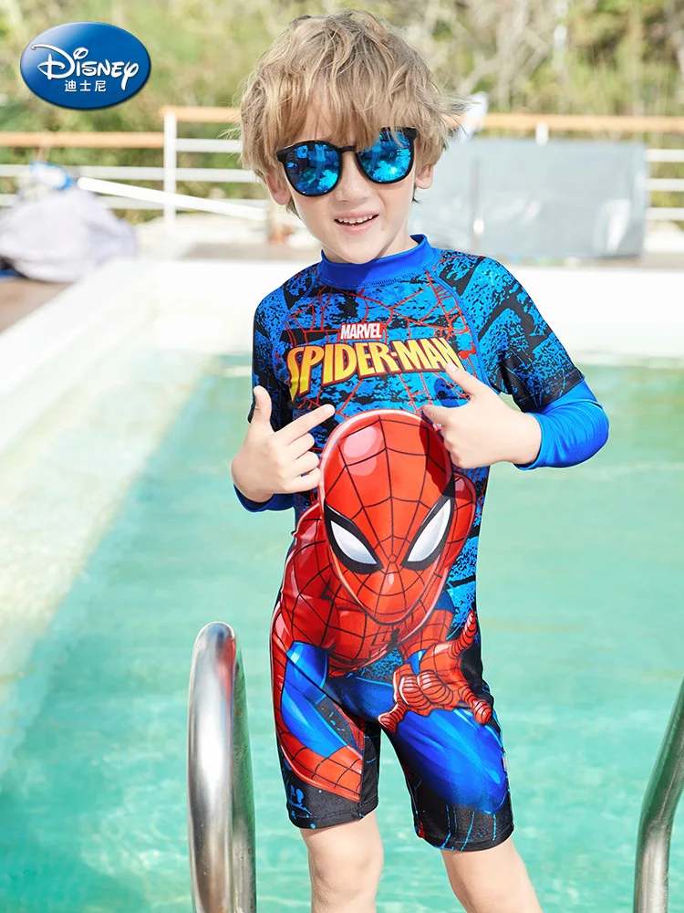 

Authentic Disney Disney Children's Swimwear Boys Spider-Man Sunscreen Quick-drying 2021 New Big Kids One-Piece Swimwear