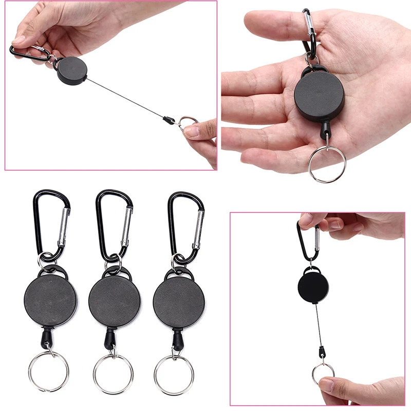 

60cm Badge Reel Retractable Recoil Anti Lost Ski Pass ID Card Holder Key Ring Keyring Steel Cord Black Wire Rope Keychain