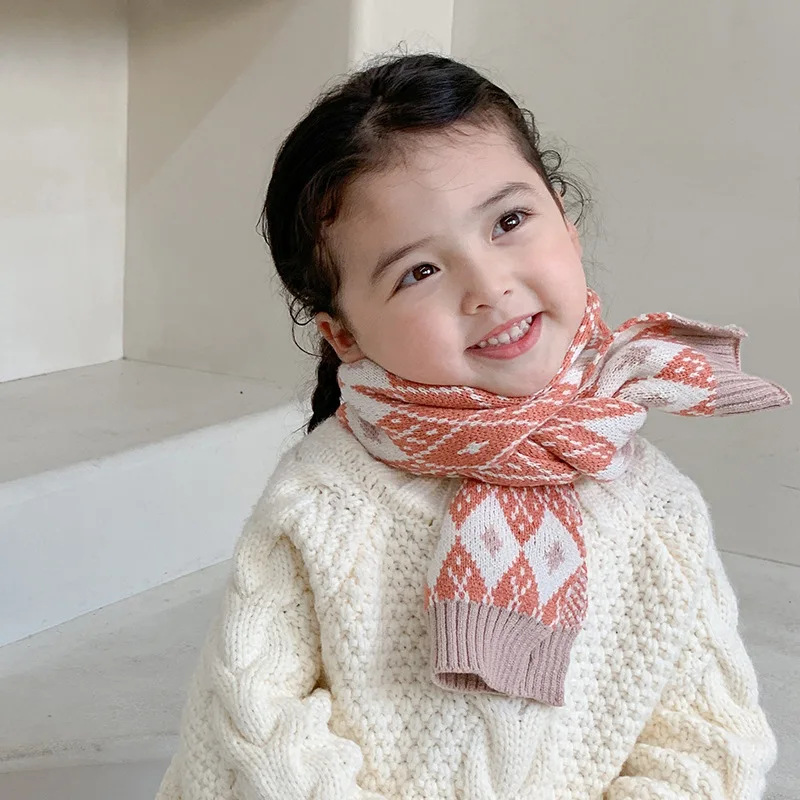Винтажные клетчатые Детские шарфы Осень-зима 2022 теплый вязаный воротник