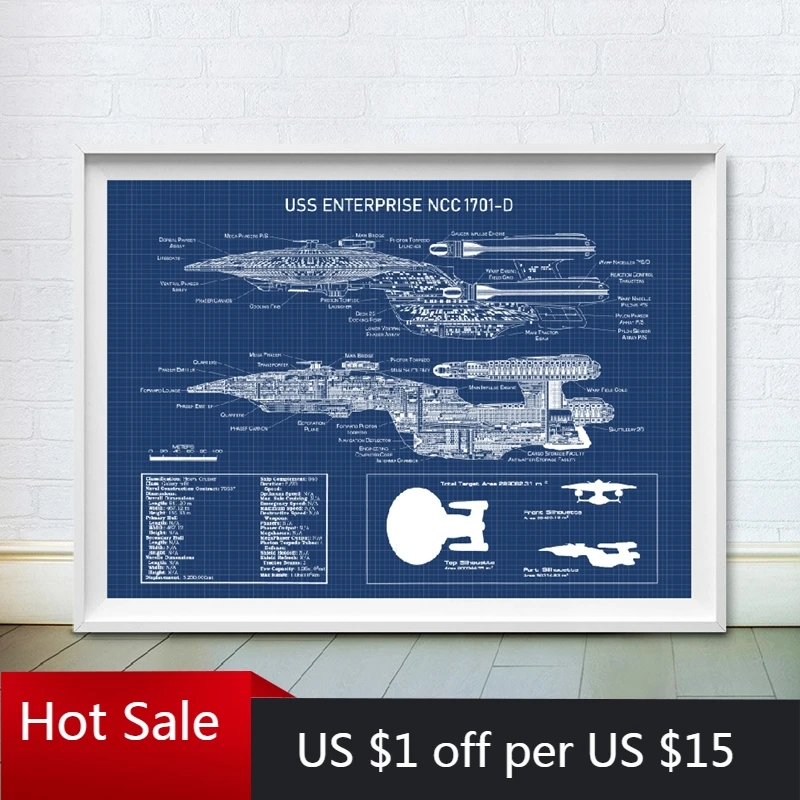 USS Enterprise NCC 1701 D схема плакаты и принты Звездный Флот космический корабль для