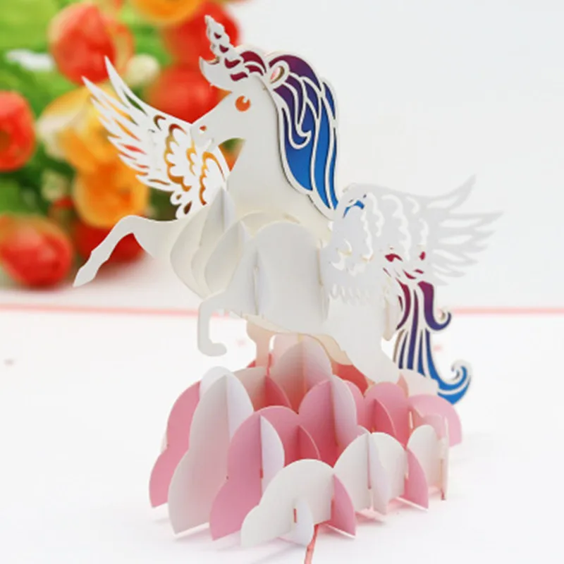 День рождения карты Единорог всплывающие с конвертом 3d лазерная резка крафт