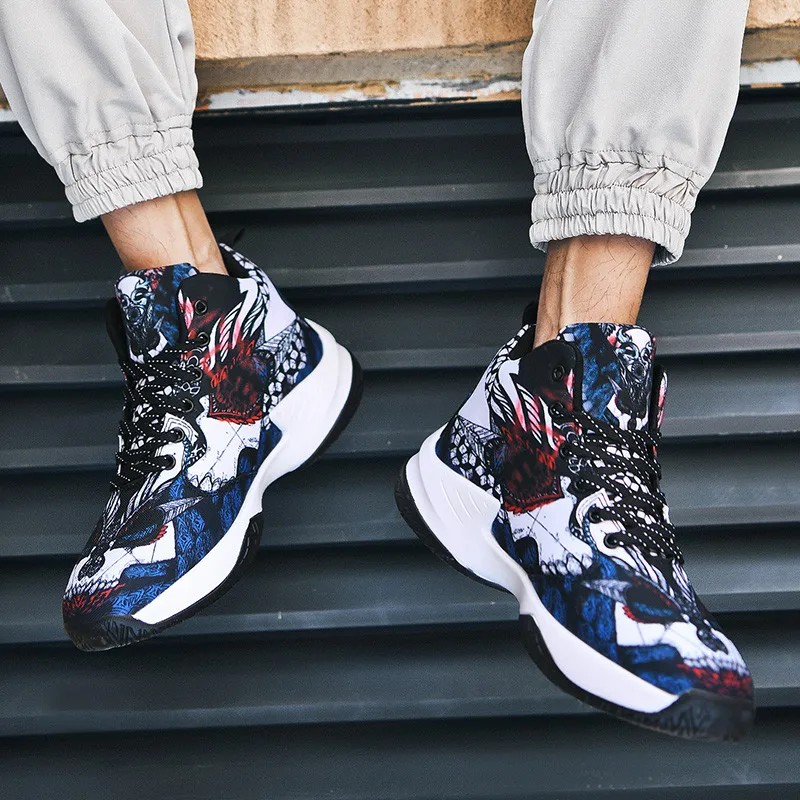 Retro Colorful Printed Basketball Shoes For Man Profession Couple Designer Sneakers Men Outdoor Breathable Mesh Training Shoes